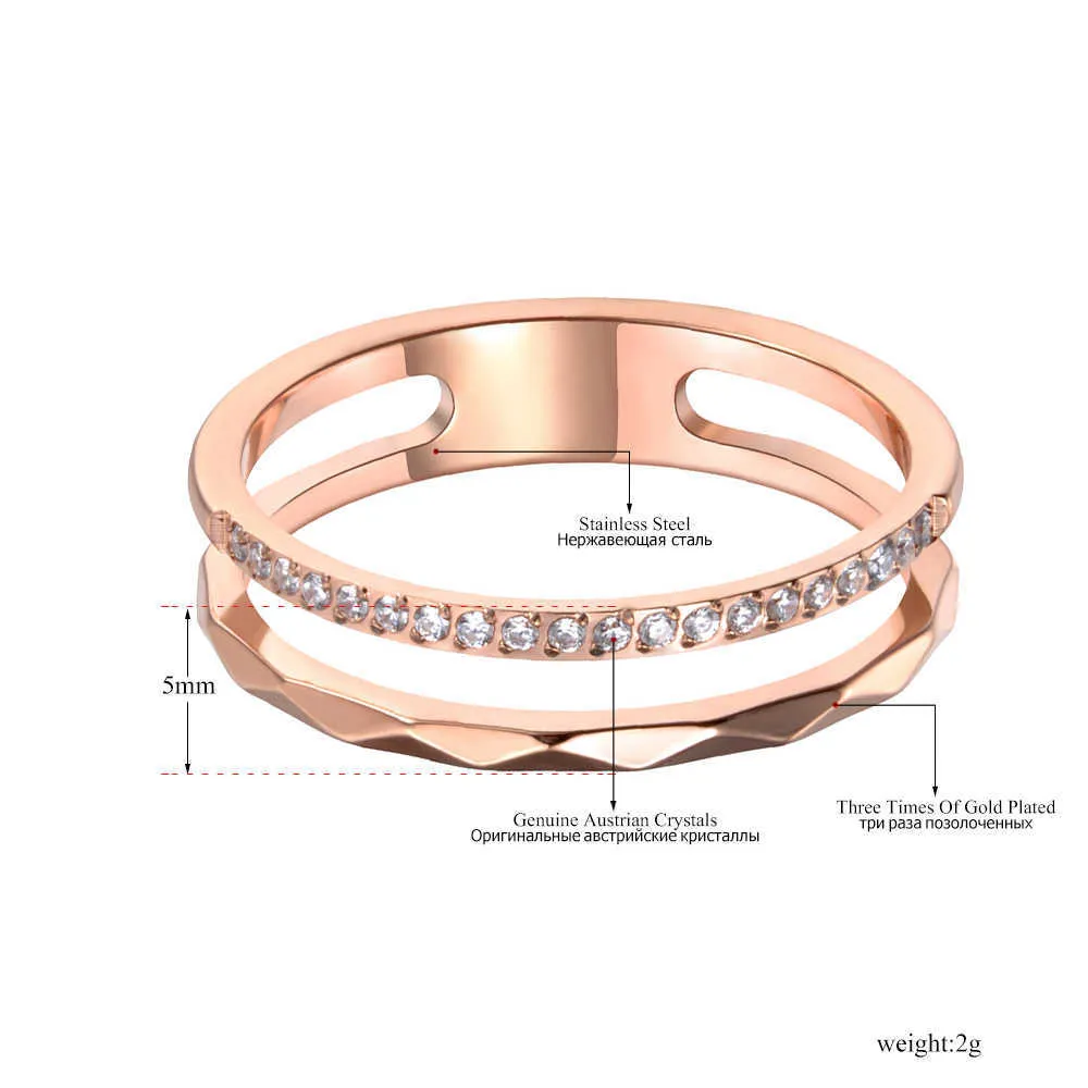 Lokaer Titanium Ze Stali Nierdzewnej Cut Pierścień Trendy Mozaika CZ Crystal Rose Gold Obrączki Biżuteria Dla Kobiet Dziewczyny R19063 x0715