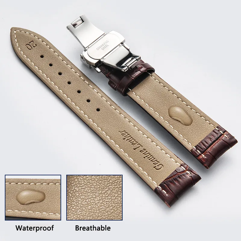 Universal quality Bands fit for ROLEX Strap Push Button Hidden Clasp Double press butterfly buckle Leather watch Brown 20mm266I224A