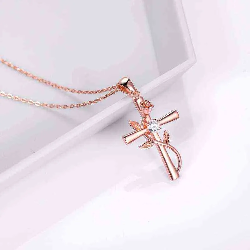 Collier avec pendentif en forme de croix Rose pour femmes, symbole romantique, amour, fleur, bijoux, G220310