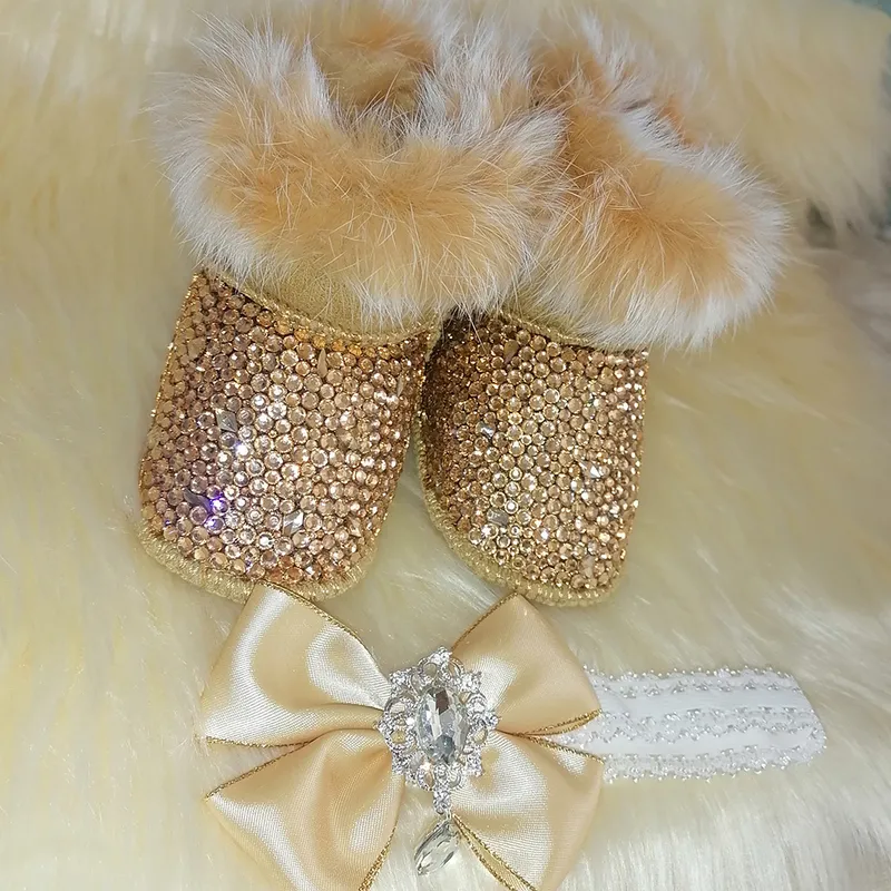 Cristales Perlas Bebé Birls Diadema Botas de nieve Rhinestones Gafas de sol Zapatos infantiles Decoración de lujo Regalo de Navidad de invierno 220301