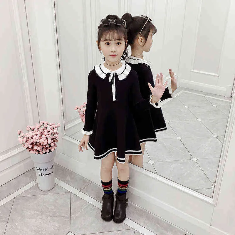Automne enfants chaud pull robe pour filles infantile décontracté couleur pure plissé princesse bébé fille hiver tricoté 220106