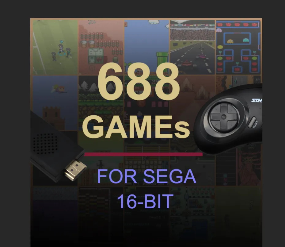 Console de jeu rétro MD Genesis 16 bits pour Sega Genesis, 688 jeux classiques intégrés, manette de jeu vidéo avec TV HD