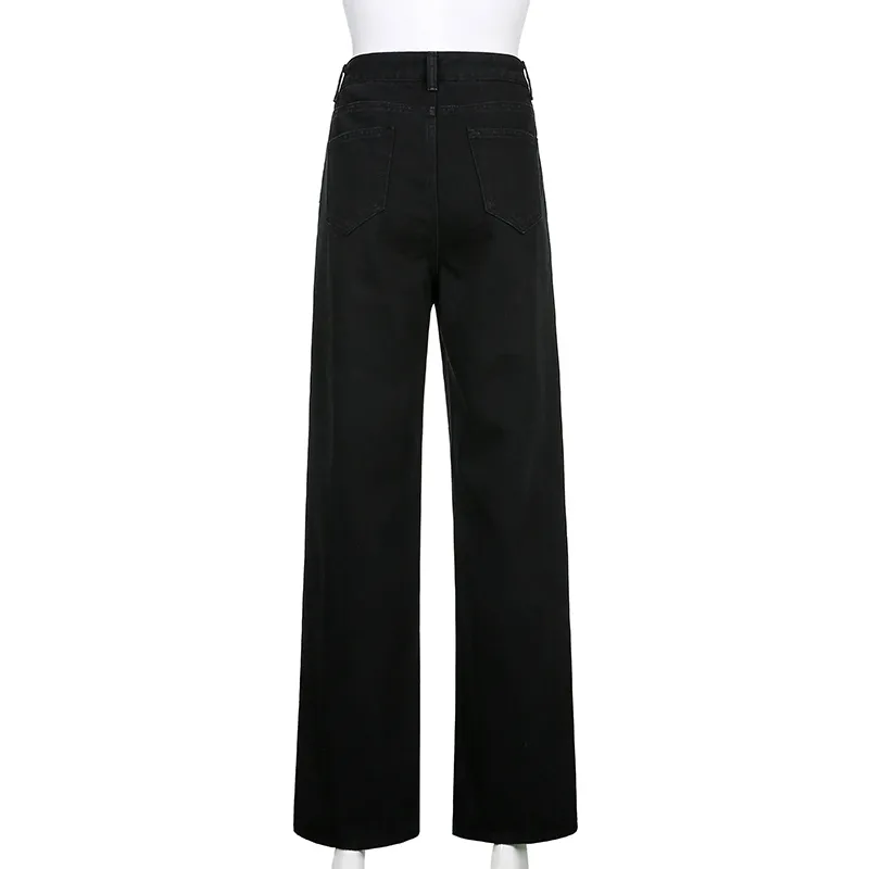 Czarny Denim Y2K spodnie damskie dżinsy dla dziewczyn kobiet moda vintage długi wysoki spodek harajuku 210510