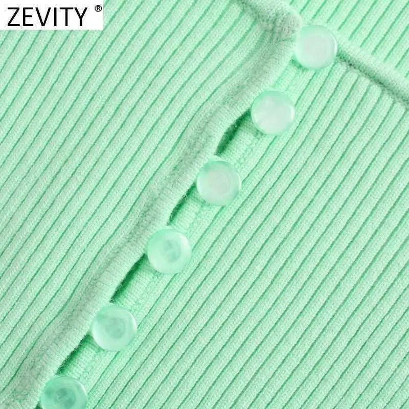 Zeefity vrouwen vintage vierkante kraag slanke korte groene breien trui vrouwelijke chique zomer dunne vesten bijgesneden tops S718 210603