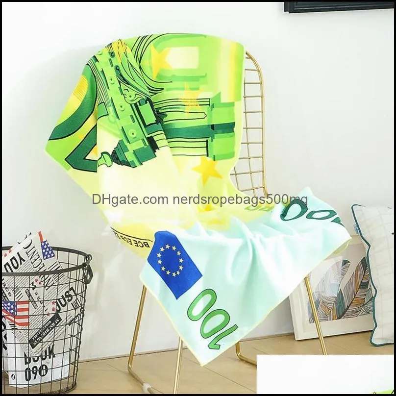 Tekstylia Home Garden Ręcznik mikrofibry Mikrofibrowy Ręcznik plażowy Dolar Euro Print Rectangar Piasek- Szybka sucha arkusz do kąpieli do basenu BE2626