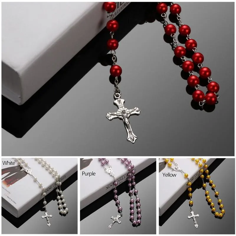 Pendant Necklaces Crucifix Charm Fashion Rosary Beads Chain Jesus Virgin Mary Cross Necklace226E