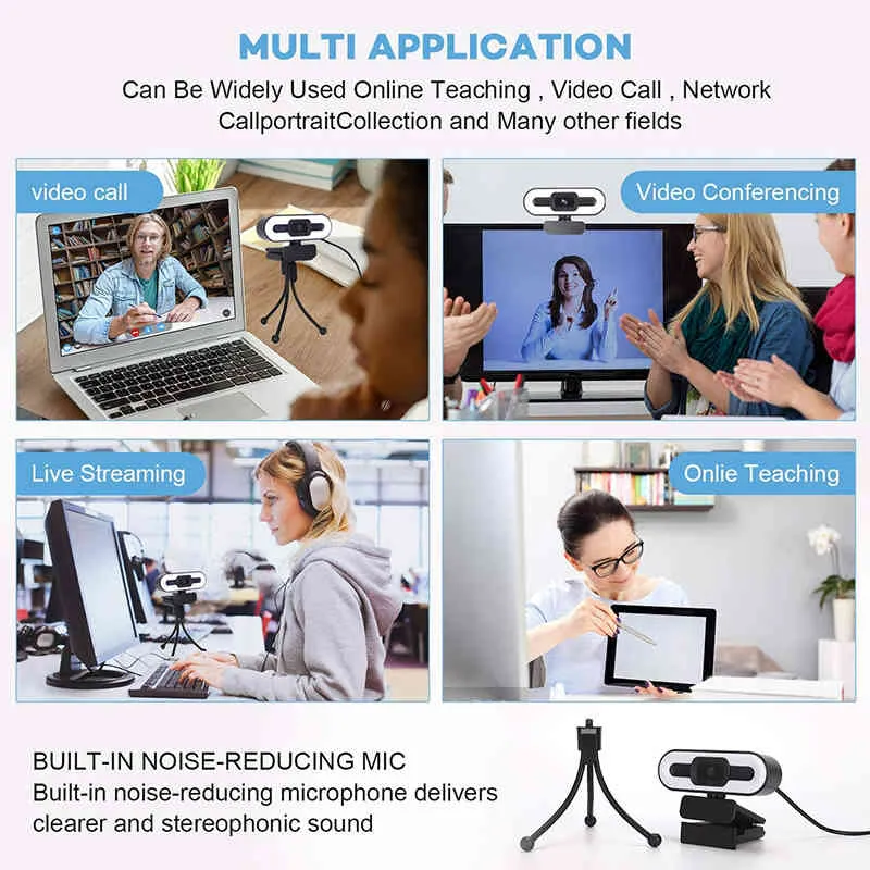 2K HD Microfoon USB Webcam met Ring Light LED Computer Camera Zoom Video Conferencing PC Mac Laptop Desktop