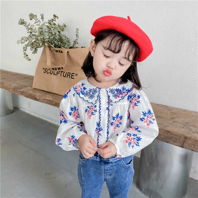 Partihandel Vår Koreanska stil Babyflickor 2-st uppsättningar bomull Lös tröja + Ruffles Corduroy Pumpkin kjol E8025 210610