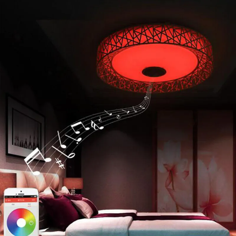 Plafonnier LED avec haut-parleur Bluetooth, 36W, lampe de fête musicale, luminaire décoratif de chambre à coucher, avec télécommande, 179k
