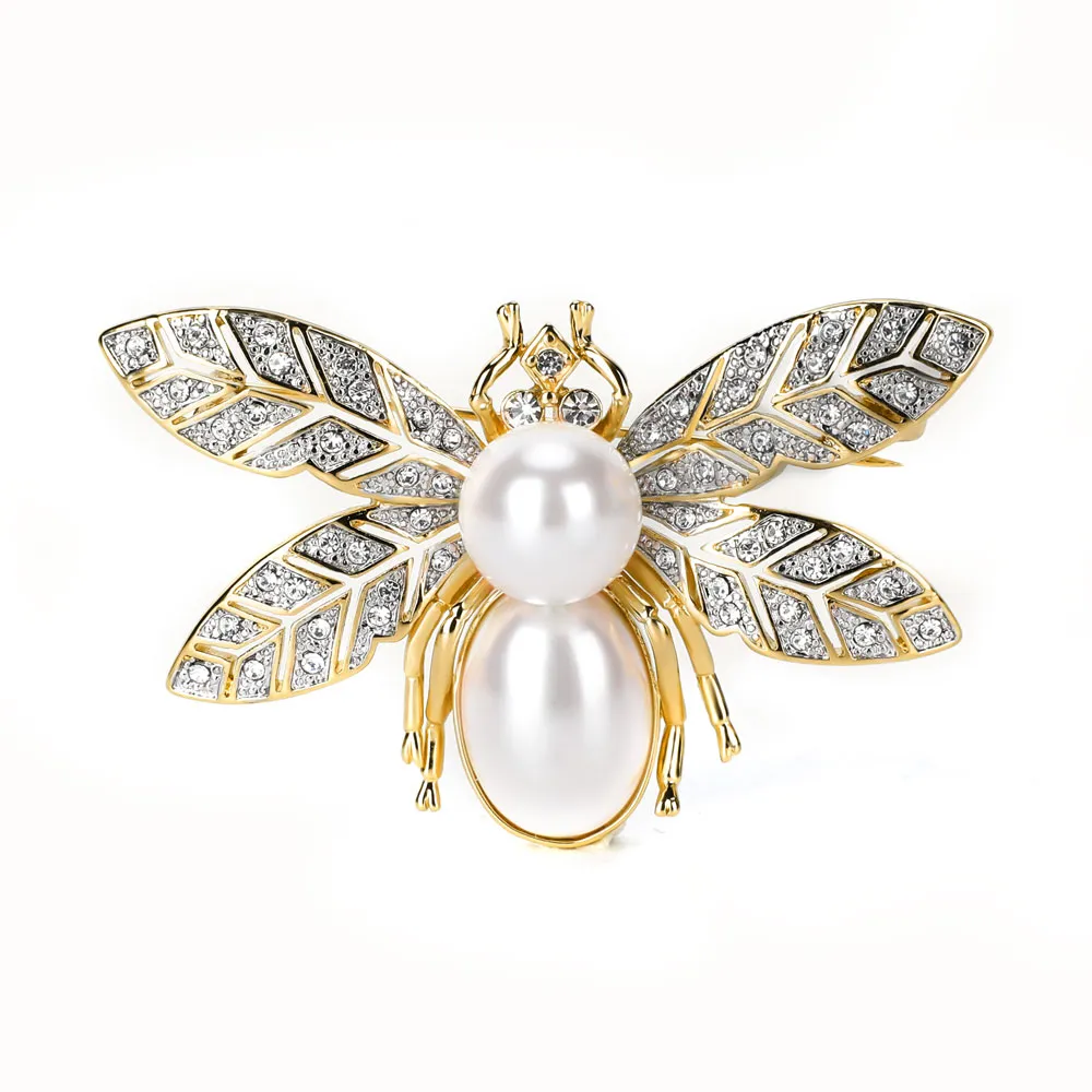 Broche Varole pour femmes broche en forme d'abeille avec grande perle cristal strass unique broches plaquées or 18 carats 3427108