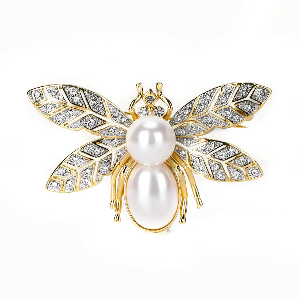 Broszka varole dla kobiet w kształcie pszczół z dużą perłową kryształową kryształową rytonem unikalne 18 -karatowe złote broszki 6746655