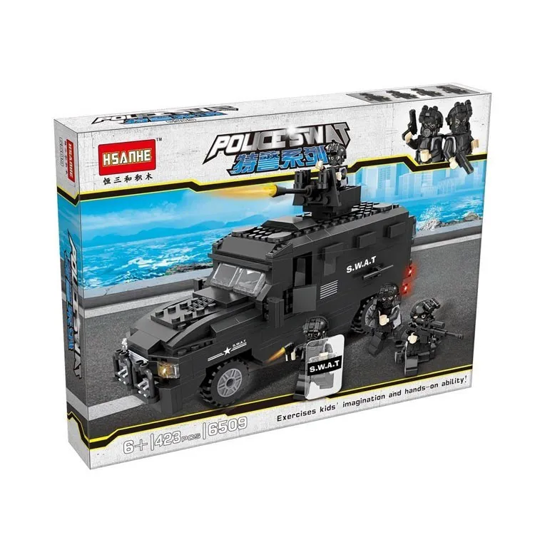 Blocs de construction legoed compatibles éducatifs de voiture de police de ville faite sur commande pour l'anniversaire de Noël Valentine2993