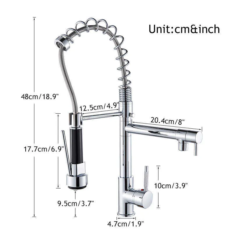 Instalacja pokładu Chrome Spring 360 Obrotowy Prysznic Kale kuchenne Crane and Cold 2 Water Spring Kitchen Sink Mikser 210724