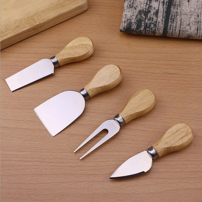 Ostverktyg Ostknivar Knivar Set Oak Handle Butter Fork Spreader Knife Kit Kök Matlagning Tillbehör 4st/uppsättningar