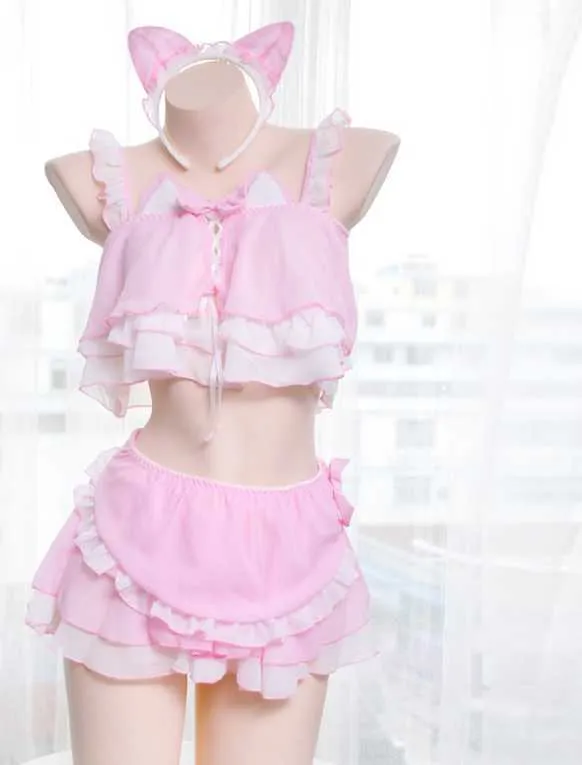 Японский сексуальный женский костюм Cat Косплей Лолита Белье Kawaii Симпатичный фартук Наряд горничной для женщин Девушки Стриптизерша Одежда для танцев Y3967835