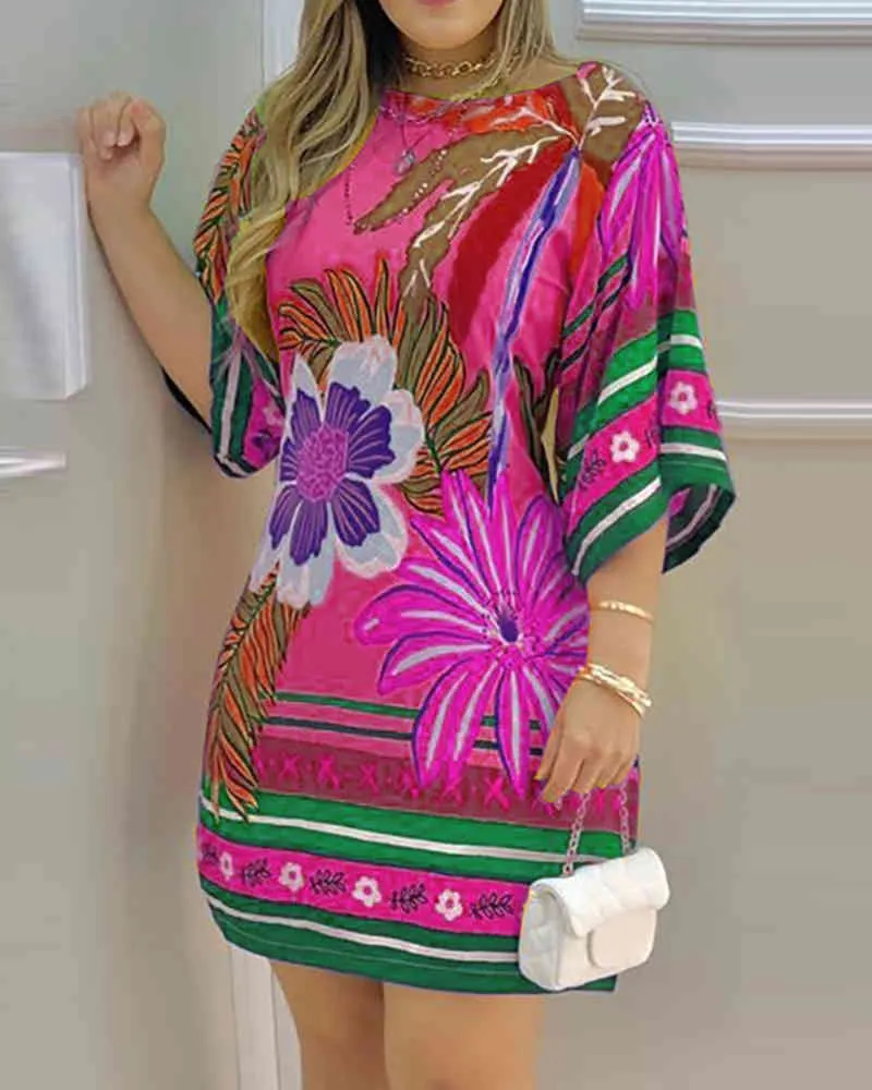 Printemps été femmes imprimé tropical Mini robe nouvelle femme demi manches Style brésilien vêtements de sport dames Sexy tenues 210415