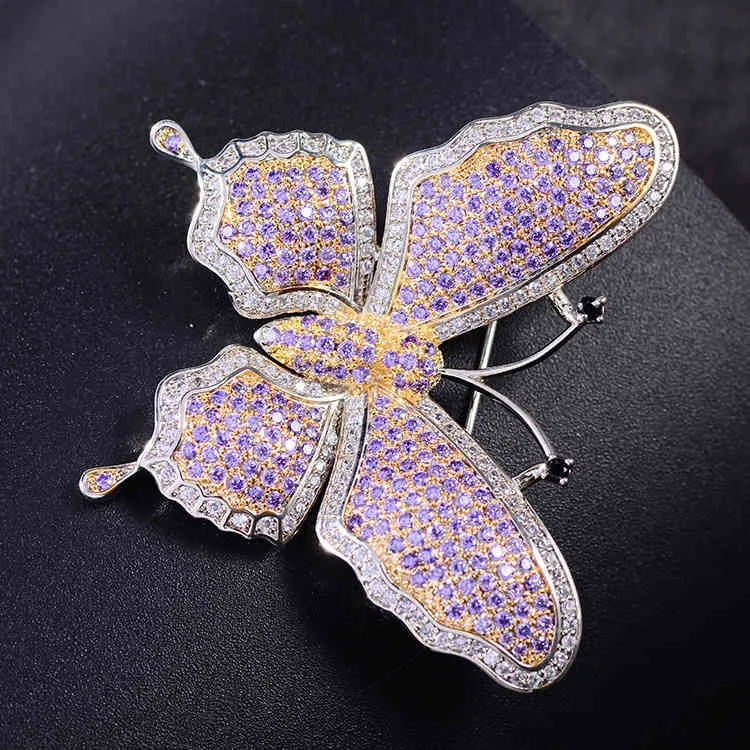 Han édition couleur papillon broches cuivre incrustation zircon violet femmes une broche de corsage accessoires de vêtement