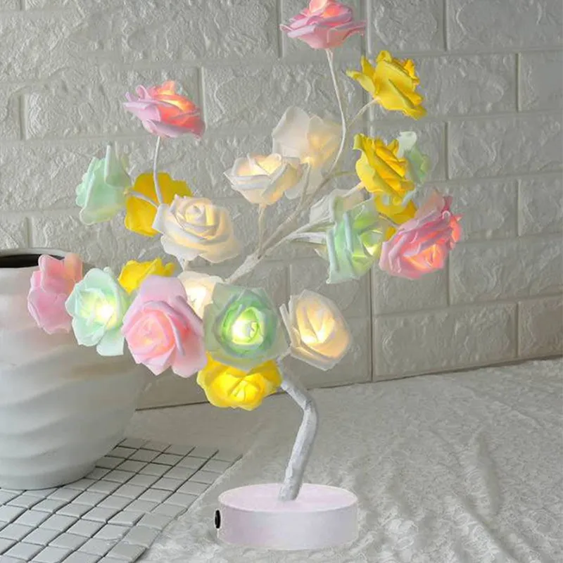 LED Table Lamp Lights Rose Flower Tree USB Night Light Home Decoration Parties Xmas Christmas Wedding Bedroom Decor332v