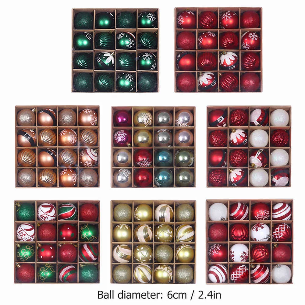 16個のクリスマスボール6cmシャタルぶら下げクリスマスツリーの装飾品結婚披露宴家の装飾211018