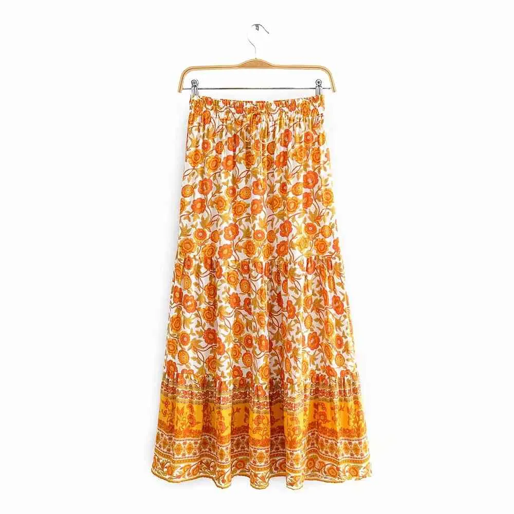 Bohemian floral print beach skirt women summer lace up ruffle mini skirt casual A-line flower skirts faldas mujer 210415
