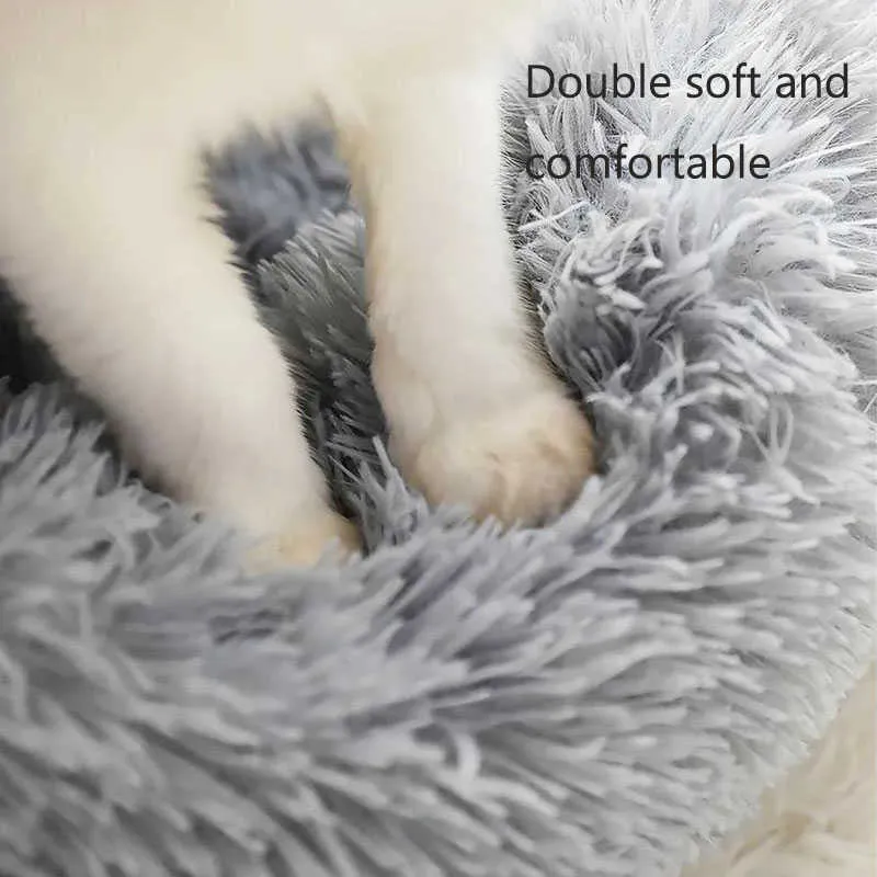 Coussin de lit de chat de compagnie chien rond panier maison hiver chaud longue peluche super doux sac de couchage chiot coussin tapis lit pour fournitures de chat 210713
