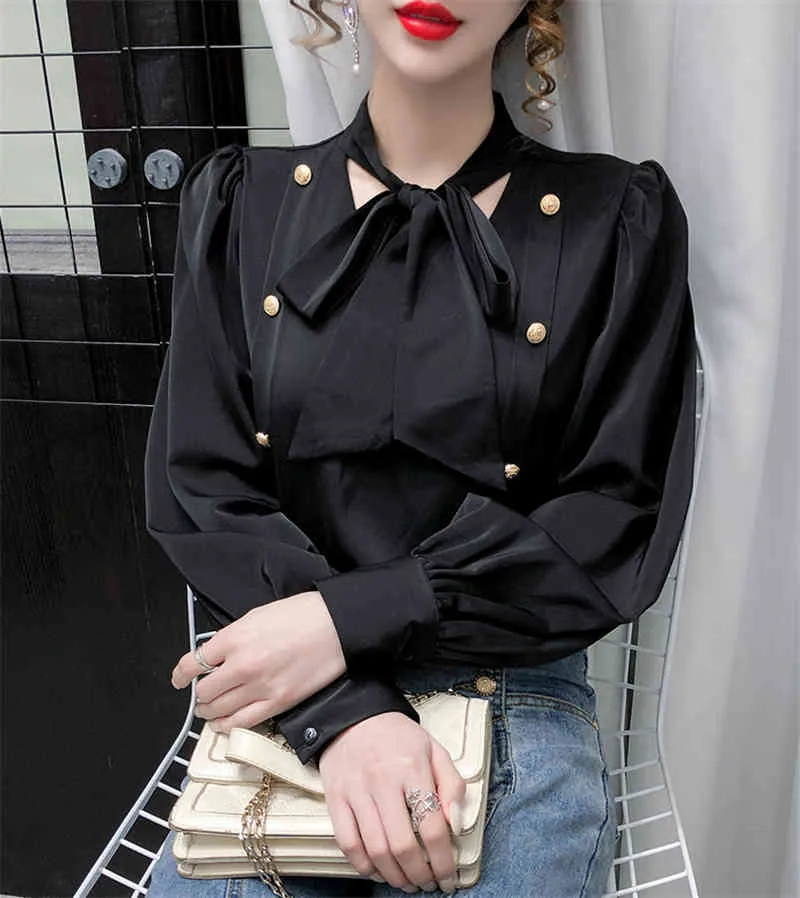 Koszula Kobiety Wiosna Jesień Z Długim Rękawem Elegancki Work Wear Topy Koreański Moda Biały Niebieski Czarny Bluzka Koszule Bluźki Koszulki Femme 210520