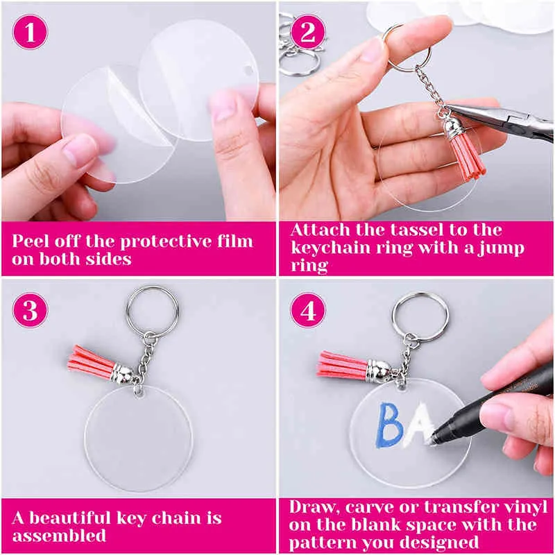 ET Akryl Clear Circle Blanks Keychain Tassels Set Acrylic Circle Keyring Tassels Jump Rings for Jewelry DIY Keychains 2108260495