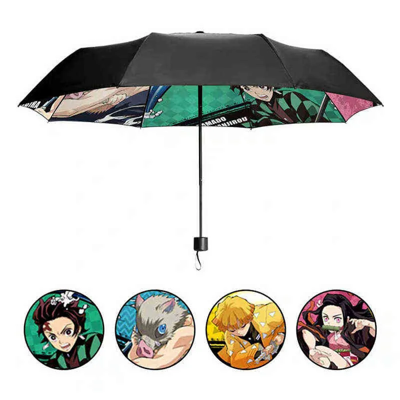 Paraguas de Anime plegable automático Devil's Blade Demon Slayer Kimetsu No Yaiba Ninja Samurai paraguas lluvia hombres a prueba de viento Paraso350S