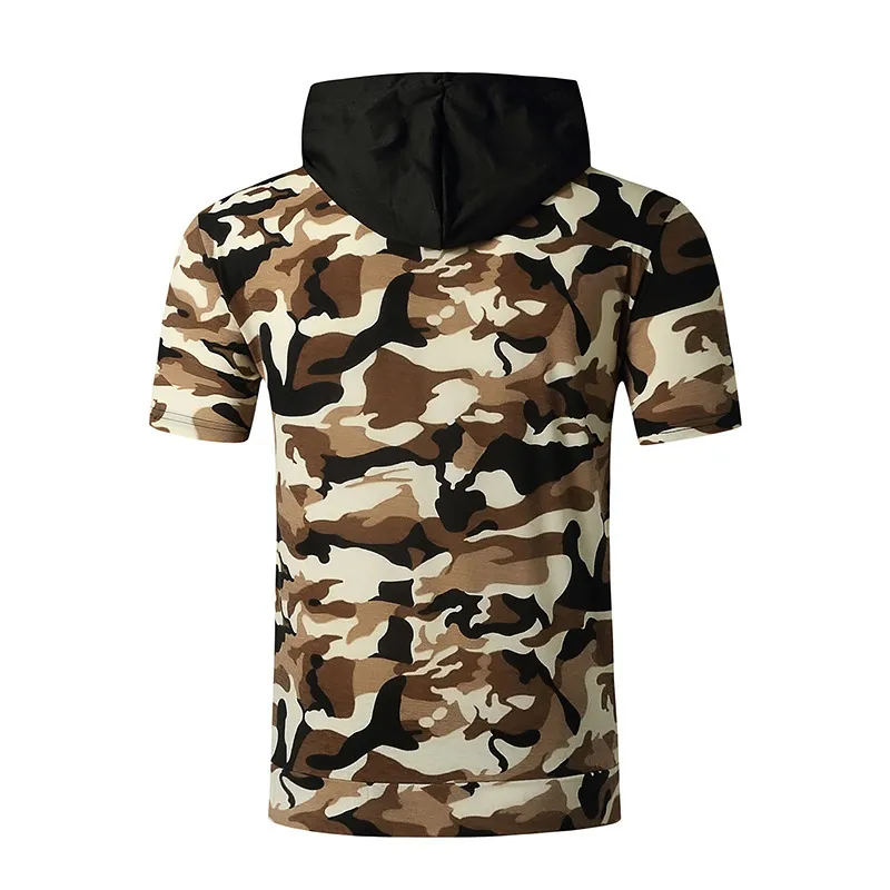 Camouflage T Shirt Hommes Workout Casual Muscle Gym Patchwork T Shirts Hommes À Capuche Surdimensionné Hip Hop Tee Shirt D'été Hipster Tops 210524