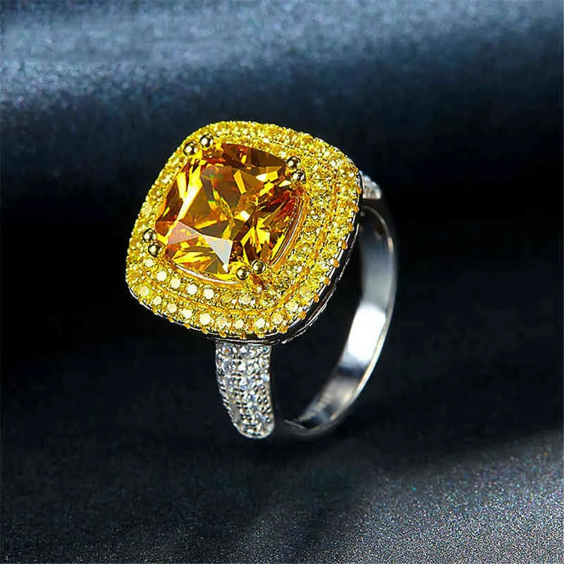 Wong Rain Luxe 100% 925 Sterling Silver Citrien Diamanten Bruiloft Engagement Cocktail Party voor Dames Ring Sieraden Groothandel 211217