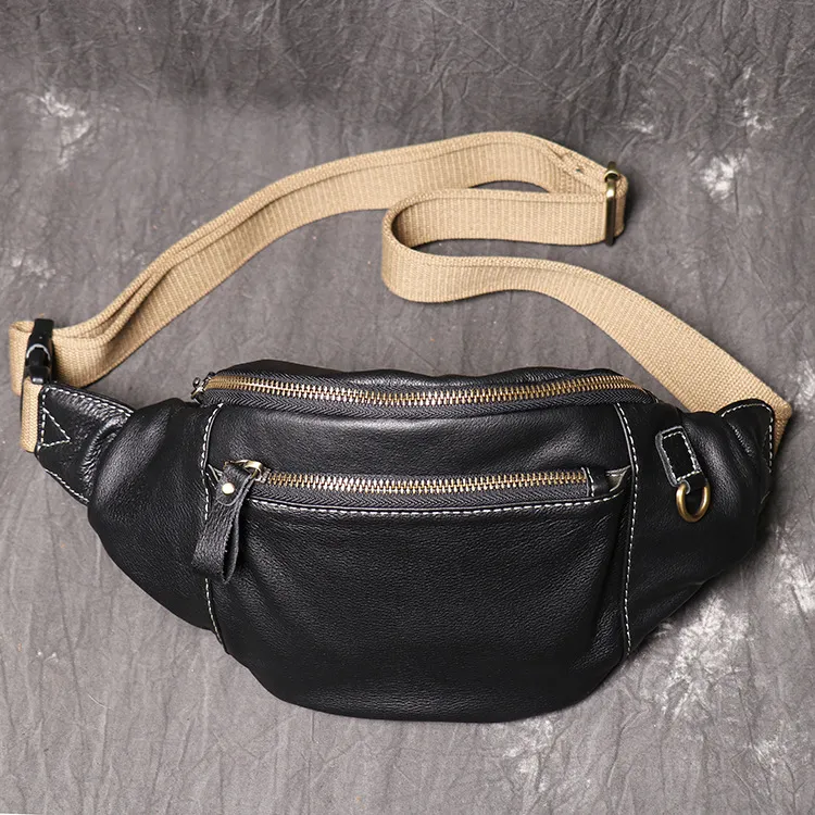 Sac de taille de mode noir en cuir souple Fanny Packs mâle fête épaule hommes fronde messager