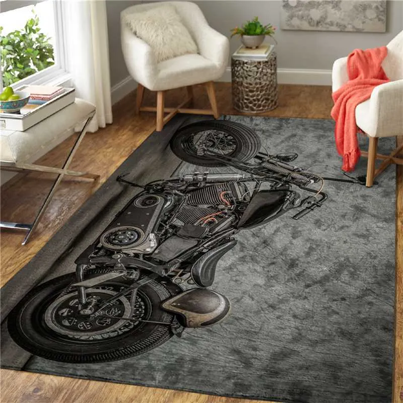 Motocyklowe nadrukowane dywaniki motoryczne dywaniki duże dywan dywaniczny Dekoracja domu Dekoracja życia flanelowa sypialnia sypialnia dywan podłogowy 2109283564334