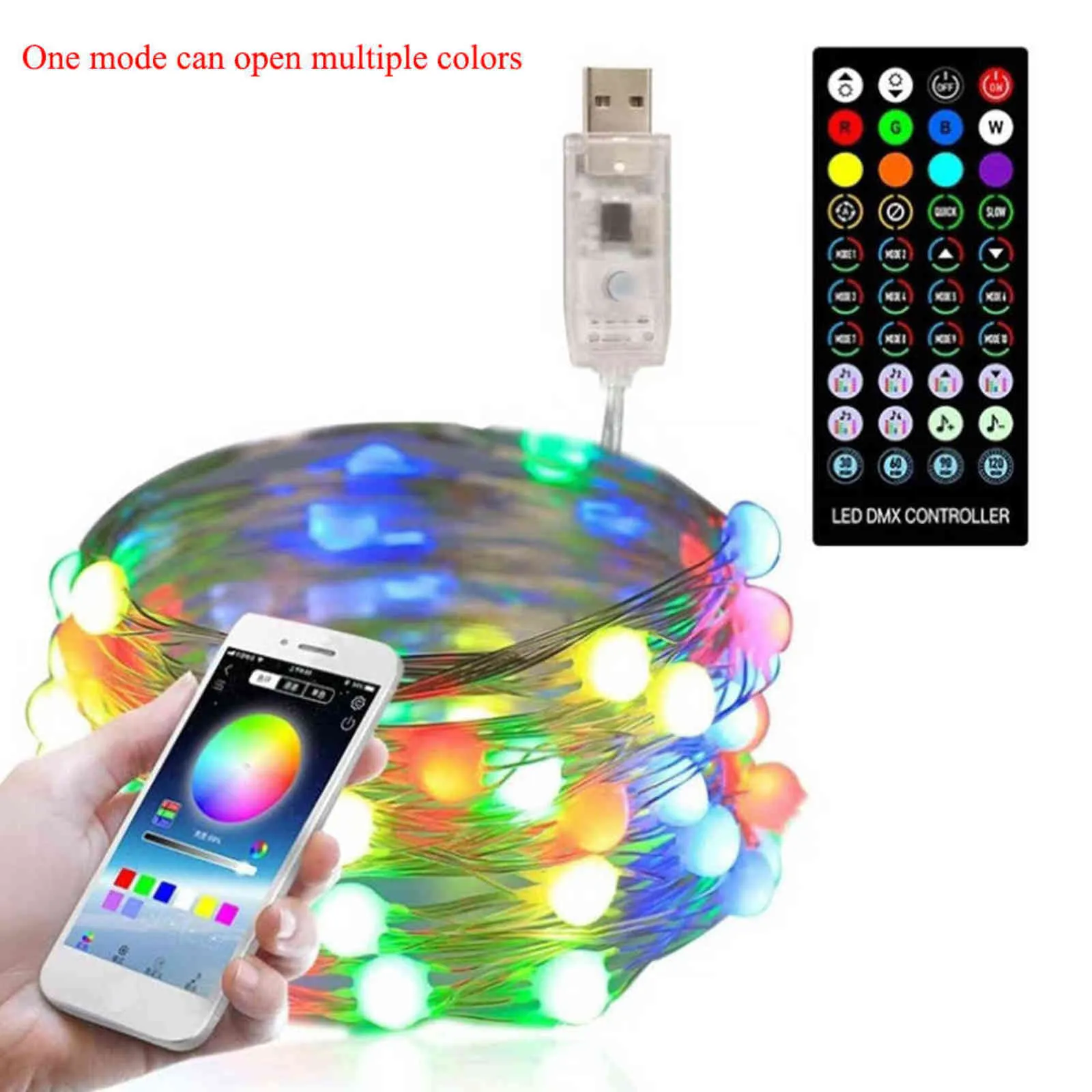 5/10/20M LED Bluetooth Cadena de luz Árbol de Navidad Decoración Control remoto USB Boda navidad Guirnalda Cortina Lámpara Fairy Home 211109