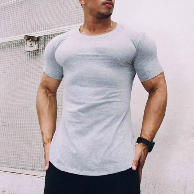 Muscleguys Nowa stała odzież fitness siłownia ciasna koszulka męska trening t-shirt homme siłownia t shirt mężczyźni szczupły fit lato top 210421