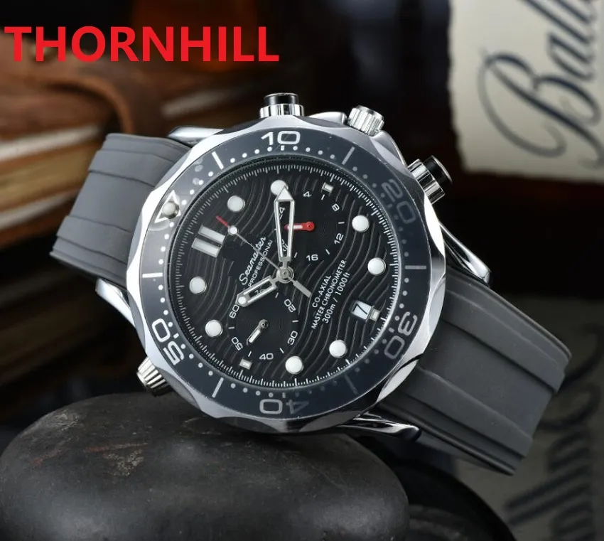 All Dials Work Designer Mens 42mm Watches Black Blue Grey Rubb Silicone Wristwatch Quartz Waterproof Calendar AYDATE President Cla215H