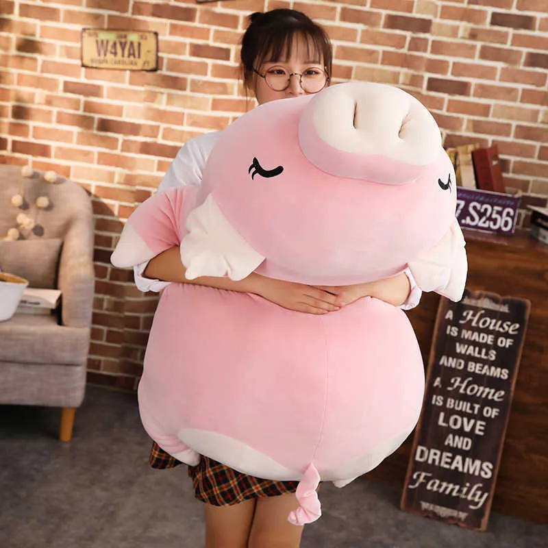 110cm  Piggy Doll Pink White Lying Sleepy Plush Animal Toy Ultra Soft Squishy Down Cotton Stuffed Children Gift 210728