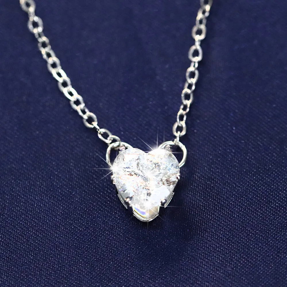 Fashion Heart 925 Silver Necklace Pendant for Women White Sapphire Jewelry Gift5445284