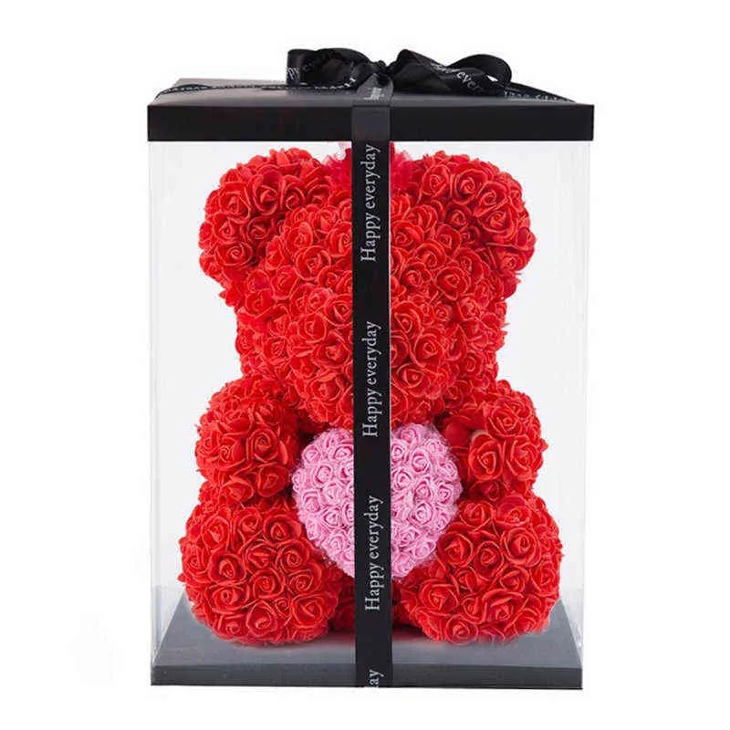 Drop Shipping 40 cm Rose Bears in Box 25 cm Urso de rosas fita rosa urso de pelúcia dia dos namorados dia dos namorados para mulheres atacado y1216