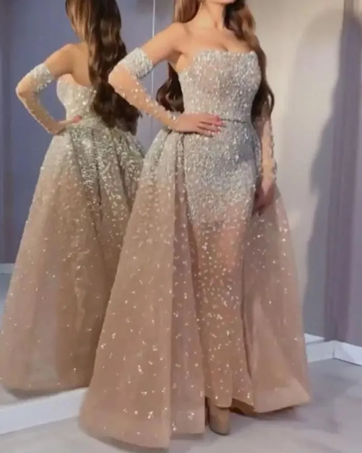 2020 Elegant Evening Dresses Rami Salamoun Appliqued High Neck Diamond Split Mermaid Sequins Long Prom Dress Real Images Cheap Formal Gowns