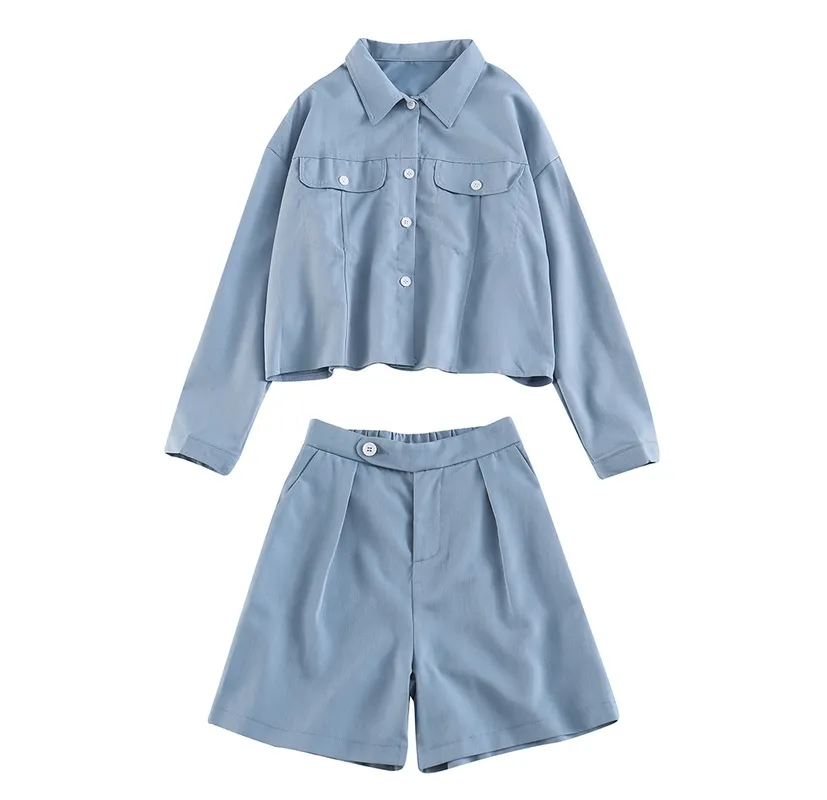 Kimutomo Zweiteilige Sets im Safari-Stil für Damen mit Umlegekragen, einreihiger, fester Bluse und Hosen mit hoher Taille und Reißverschluss, lässig, 210521