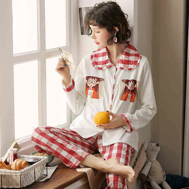Bezel Sonbahar Kış Pijama Pamuk Bayanlar Pijama Set Uzun Kollu + Tavalar Iç Çamaşırı Güzel Gecelikler Pijama Pijama M-4XL 211112
