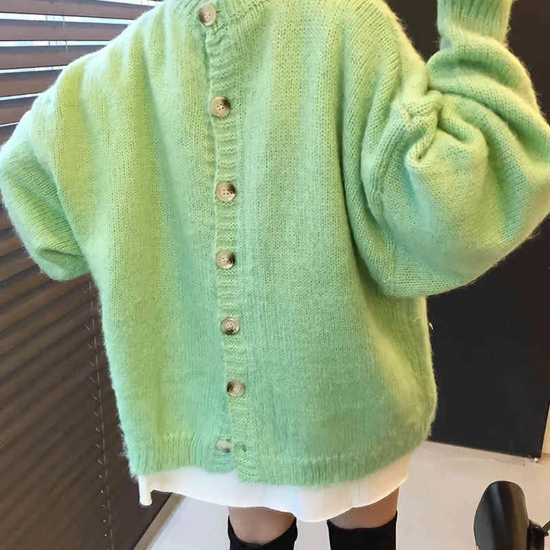 Ezgaga Harajuku pulsante posteriore maglione lavorato a maglia donna Chic autunno inverno moda O-collo capispalla cardigan femminile top streetwear 210430
