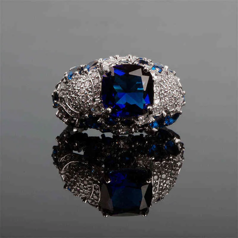 Cellacity Classic Silver 925 Ring For Charm Women With Oval Blue Sapphire Gemstones Fingle Fine Jewerly Wholesale Size 6-10 211217