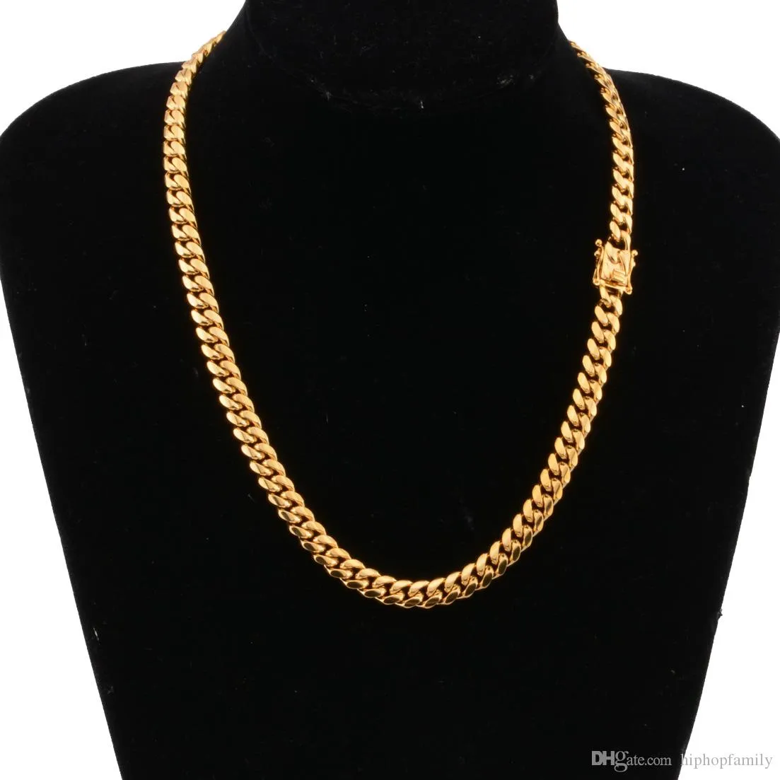 8mm10 mm12 mm14mm16 mm kettingen Miami Cuban Link Chains roestvrij stalen heren 14K gouden ketting Hoog gepolijst punk Curb8254542