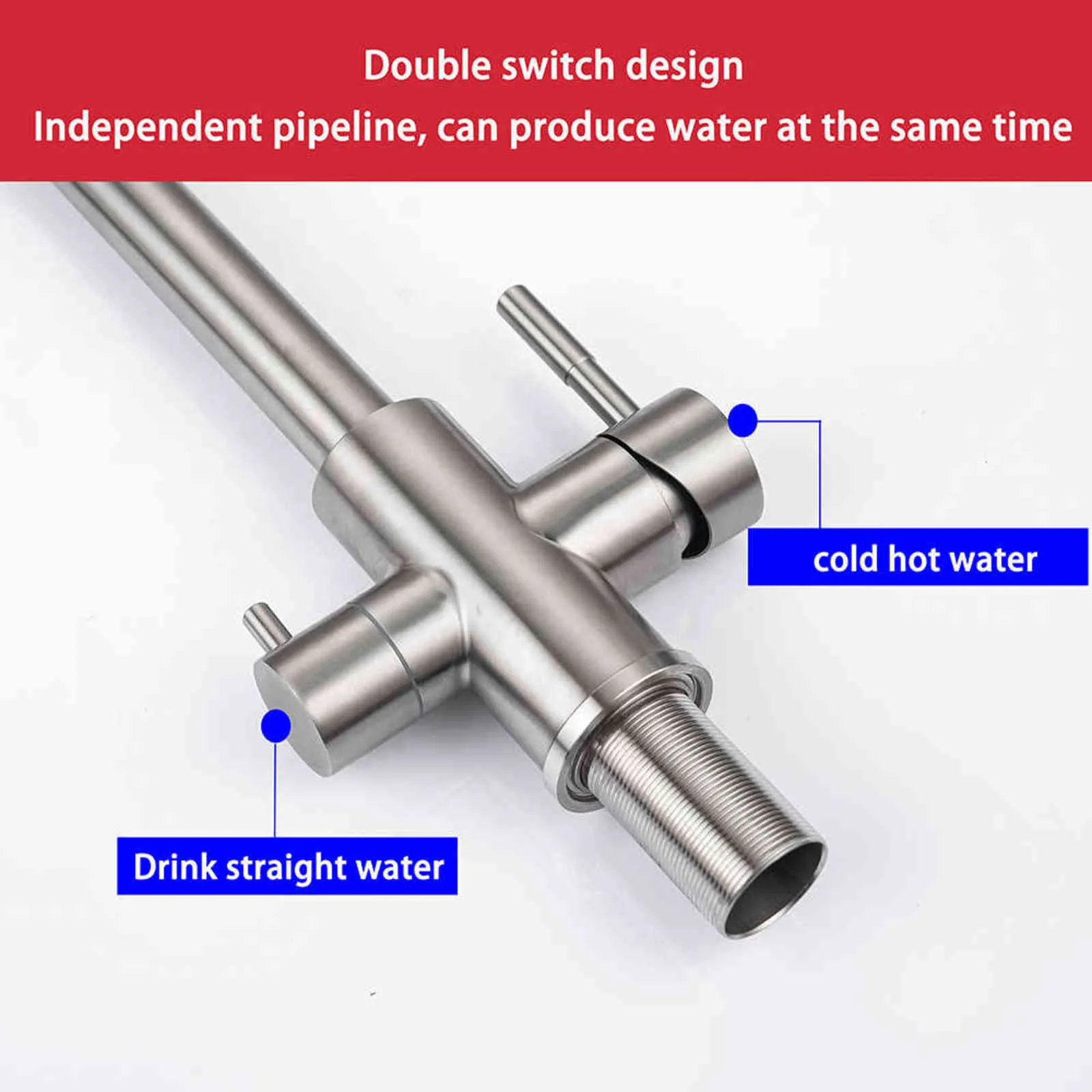 DQOK Potable Eau Filtrée Robinet De Cuisine Robinet De Purification Robinet À Double Poignée Robinet D'évier De Cuisine 211108