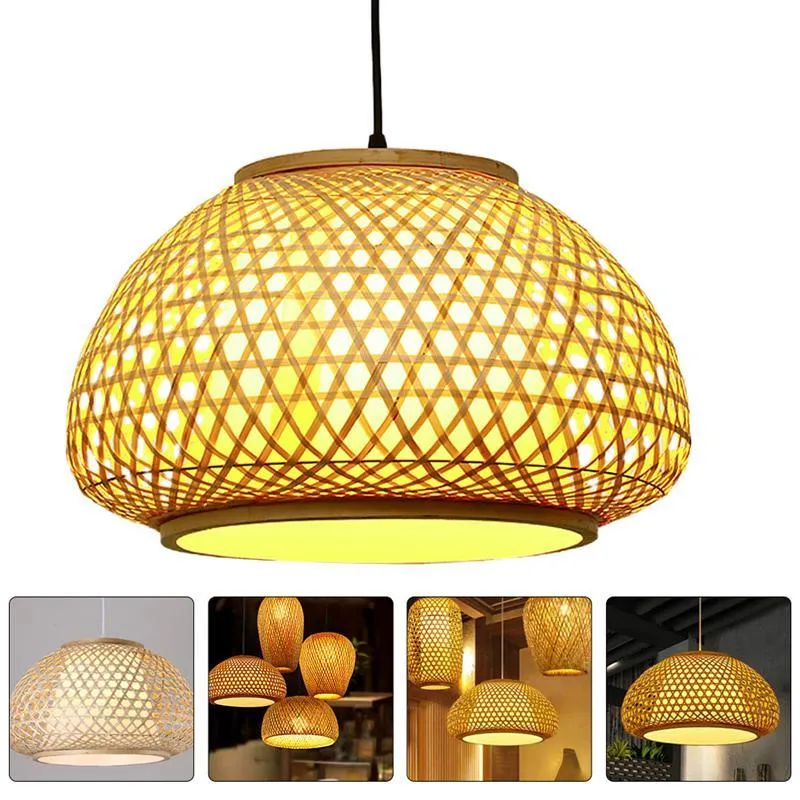 Klassieke Kroonluchter Decoratieve Geweven Bamboe Licht Rustieke Loft Lamp Kaki Hanglampen258E