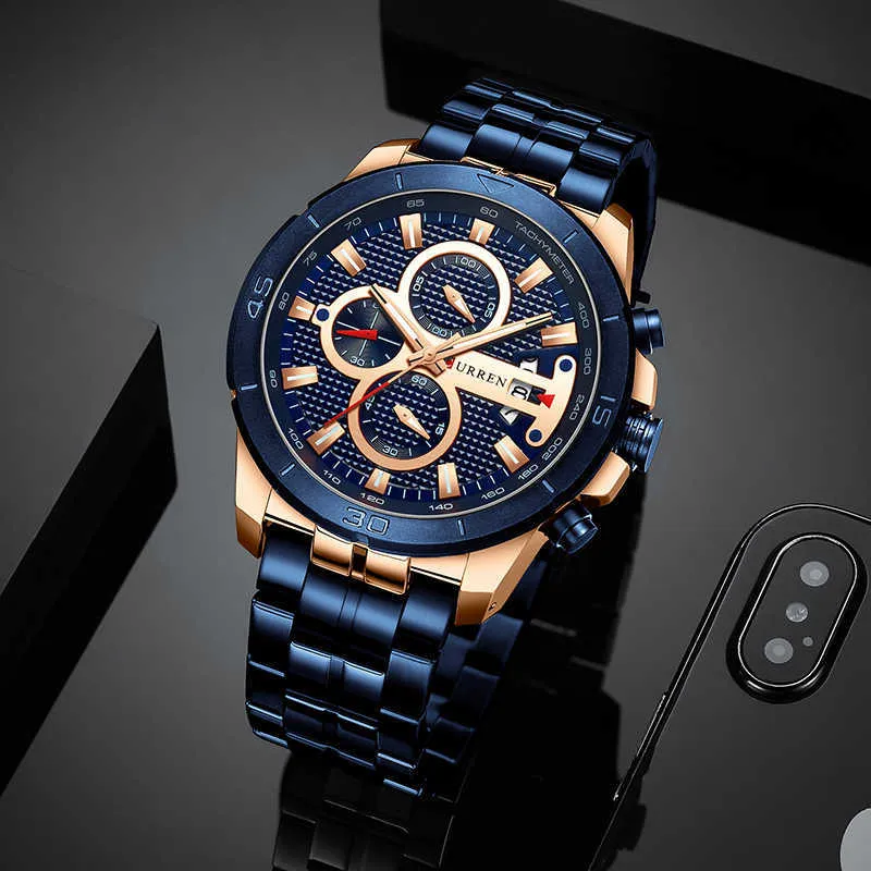 Horloge mannen curren luxe merk goud chronograaf mannelijke polshorloge heren roestvrijstalen waterdichte militaire horloges man 210527