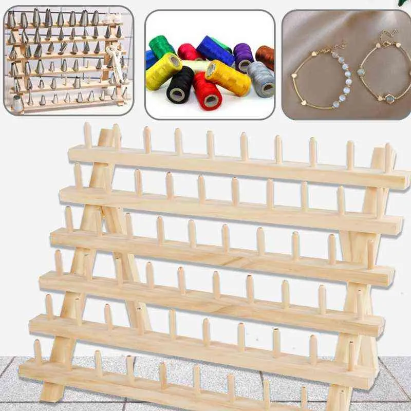 Foldable Wooden Thread Holder 30/80/120 Spools Sewing Embroidery Rack Organizer Wall Hanging Cones Stand Shelf Needlework 211112