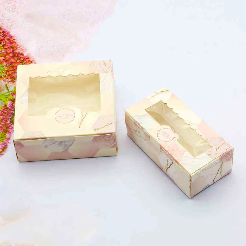 papier cadeau boîte avec fenêtre rose marbre fête de mariage faveurs emballage alimentaire bonbons carton gâteau sacs saint valentin 211108