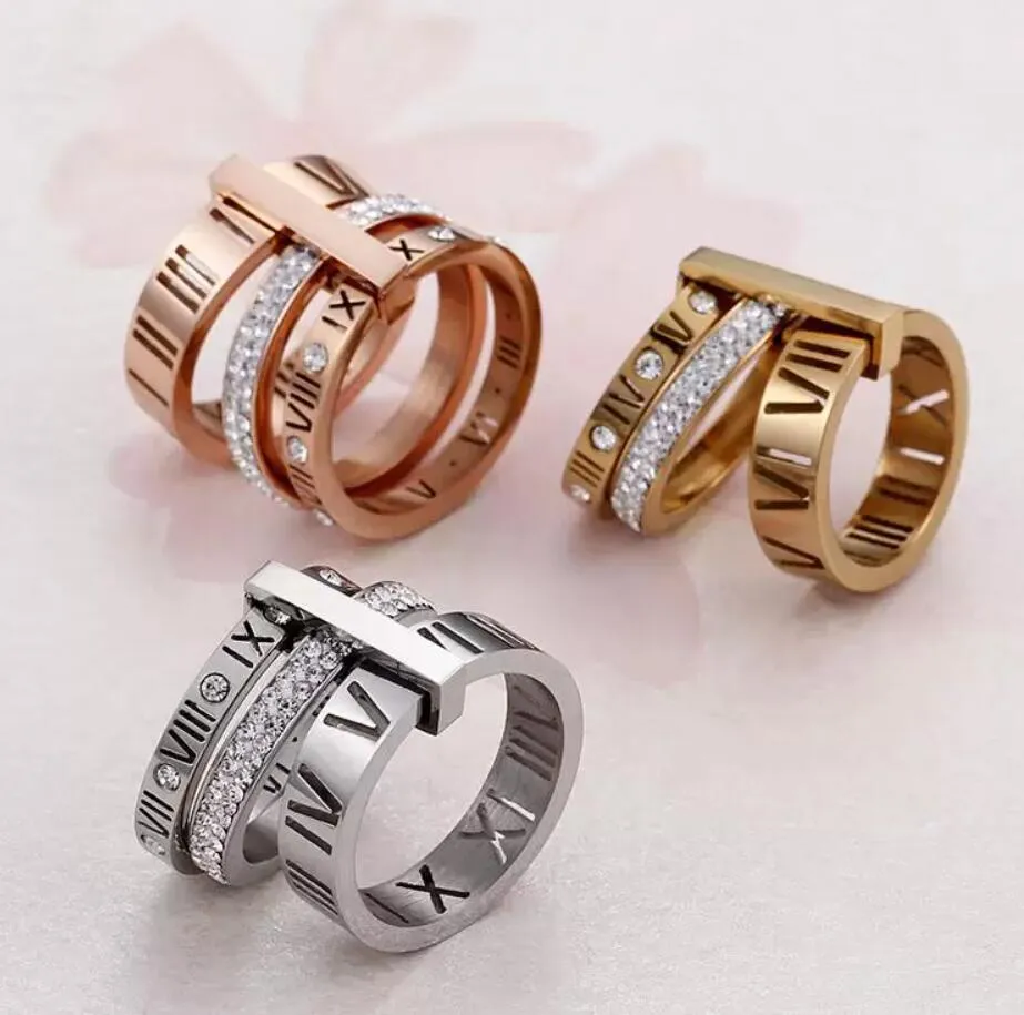 2023 Bague Designer Femmes En Acier Inoxydable Rose Or Chiffre Romain Bague De Mariage De Fiançailles Bijoux Cadeau D'anniversaire no box216e